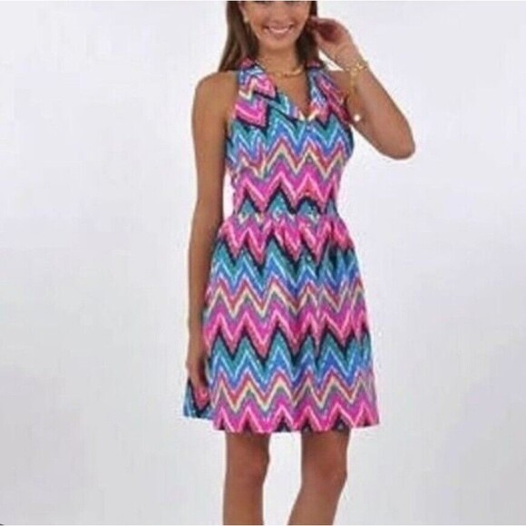 Lilly Pulitzer Sherlyn Dress Hearts A Flutter Chevron Sleeveless Pink Size 2 - Picture 3 of 14